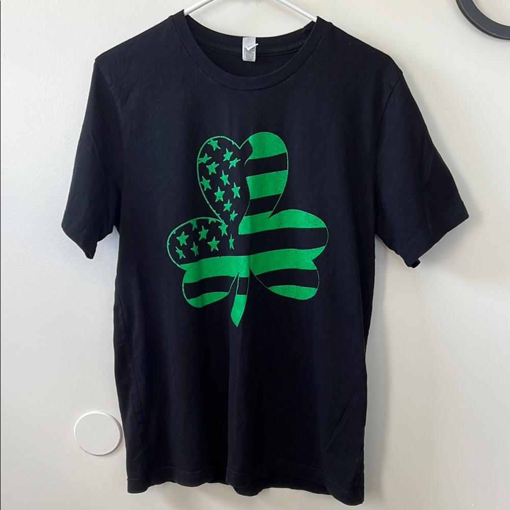 Nine Line Black T-Shirt with Green Shamrock Design